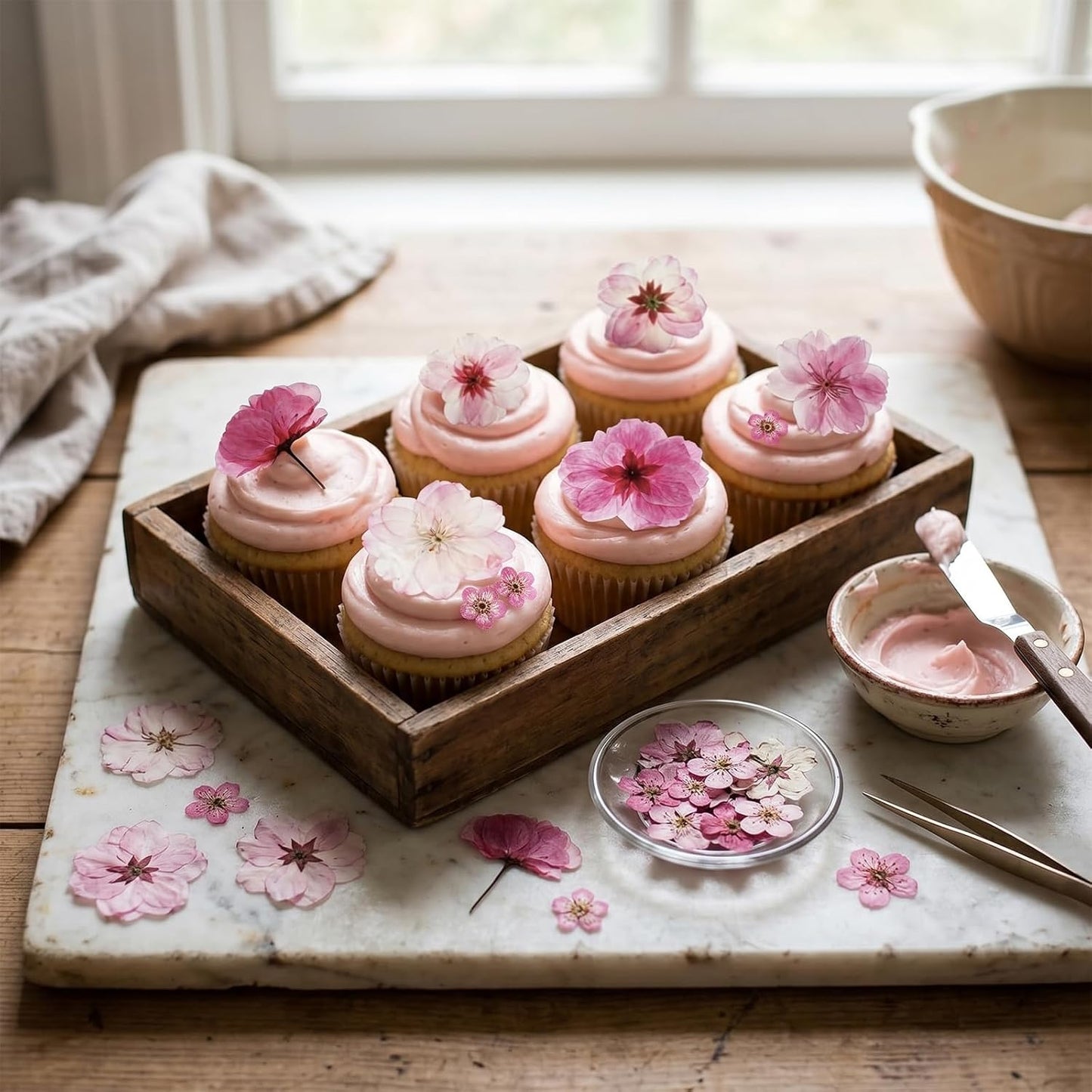 50 Pcs Pink Dried Pressed Flowers Cake Decorations Cherry Blossoms Flowers for Dessert Table Birthday Bridal Wedding Baby in Bloom Baby Shower Party Décor