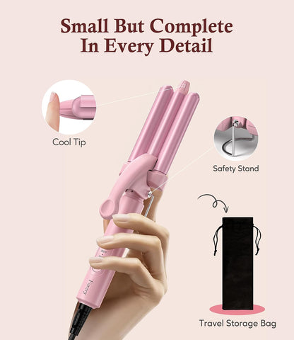 Mini Hair Waver, 1/2 Inch 3 Barrel Curling Iron for Short Hair