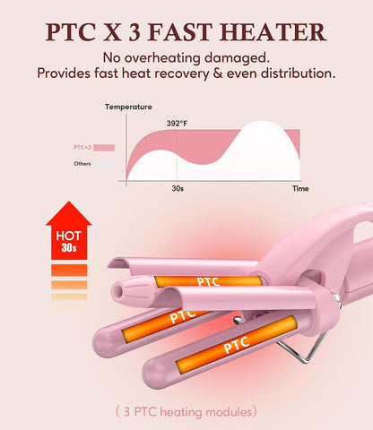 Mini Hair Waver, 1/2 Inch 3 Barrel Curling Iron for Short Hair