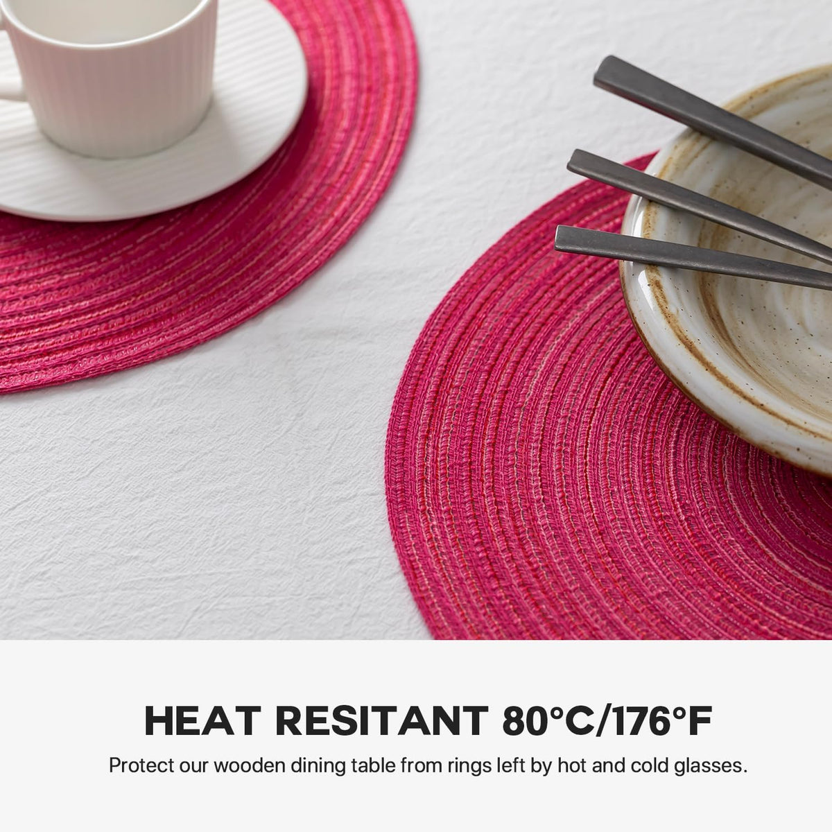 Round Placemats Set of 4 Woven Placemats Washable Braided Table Mats for Dining Table Heat Resistant Non-Slip Circle Place Mats(Blossom)