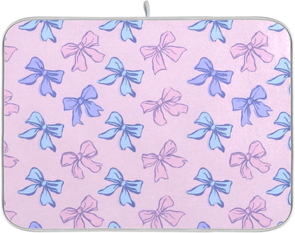 Bow Light Dish Drying Mat Pink Blue Printed Dry Dishes Pads Mats,Absorbent Countertops Tableware Protector for Kitchen Counter Coffee Bar