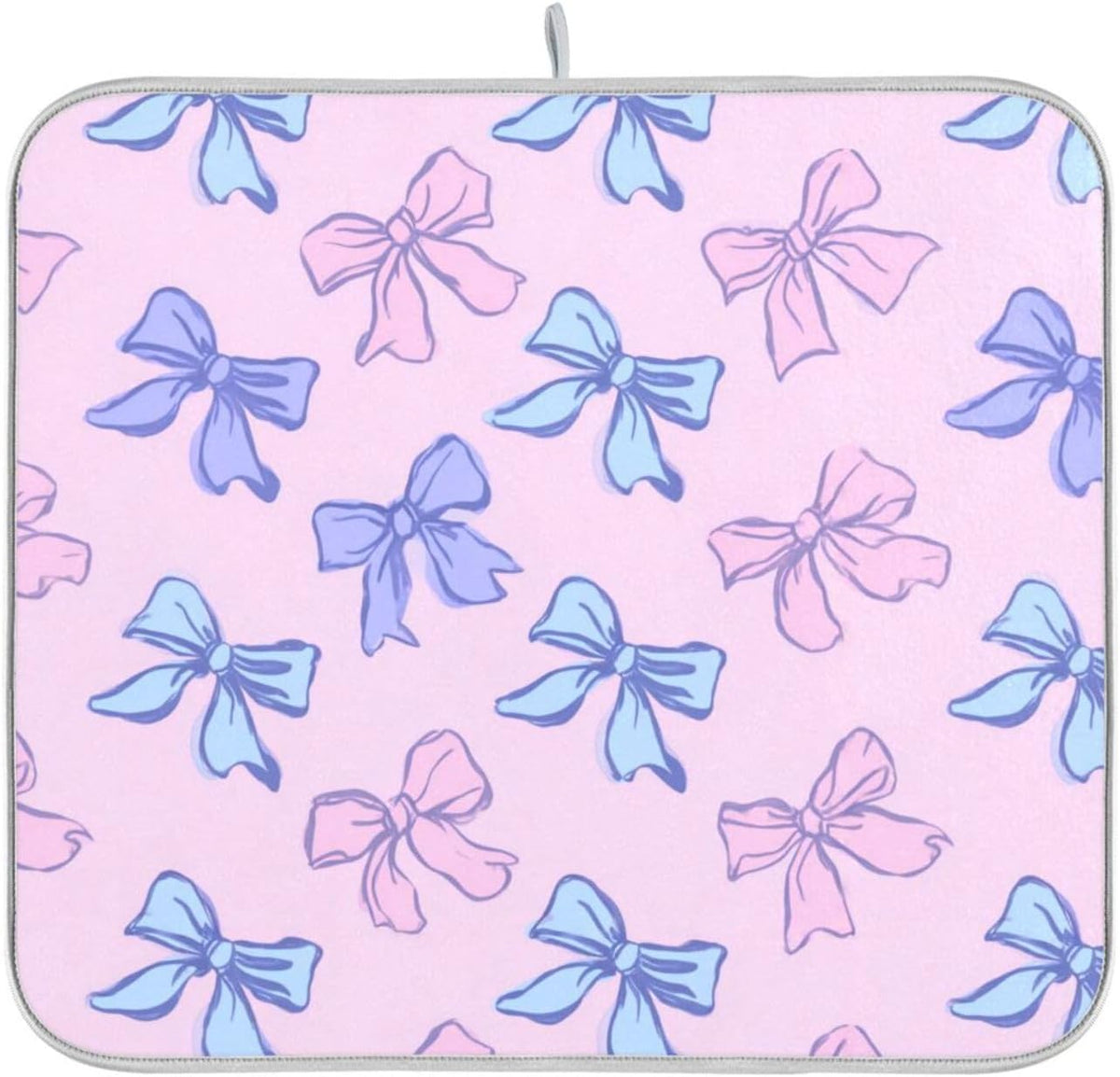 Bow Light Dish Drying Mat Pink Blue Printed Dry Dishes Pads Mats,Absorbent Countertops Tableware Protector for Kitchen Counter Coffee Bar