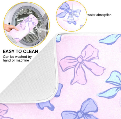 Bow Light Dish Drying Mat Pink Blue Printed Dry Dishes Pads Mats,Absorbent Countertops Tableware Protector for Kitchen Counter Coffee Bar