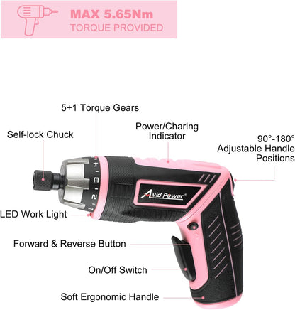 4V Electric Cordless Screwdriver Set 5.65Nm 44 Bits with Case