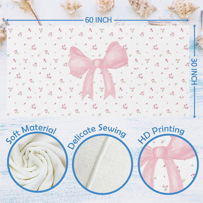 Coquette Pink Bow Floral Beach Towel 60x30 Inches, Preppy Bow Flower Girls Sand Free Swim Towels for Women Bath Swimming Pool Camping Travel, Pink Oversized XL Beach Towels