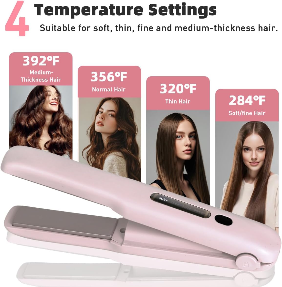 Cordless Hair Straightener, Travel Flat Iron Rechargable for Women, Portable Mini Hair Straightener and Curler 2-in-1, Fast Heating, Adjustable Temp for Car,Travel, On-the-Go Styling(Pink)