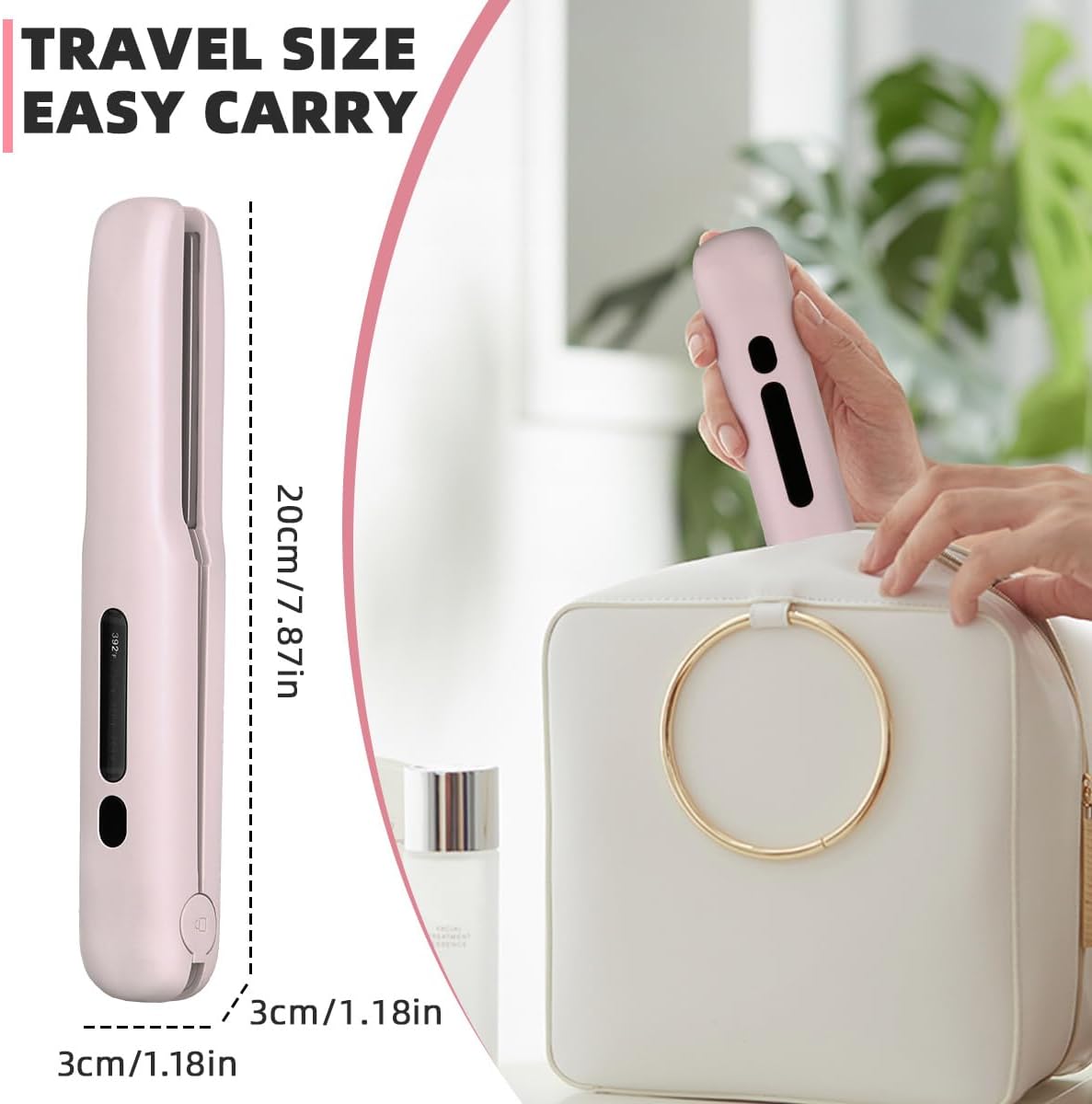 Cordless Hair Straightener, Travel Flat Iron Rechargable for Women, Portable Mini Hair Straightener and Curler 2-in-1, Fast Heating, Adjustable Temp for Car,Travel, On-the-Go Styling(Pink)