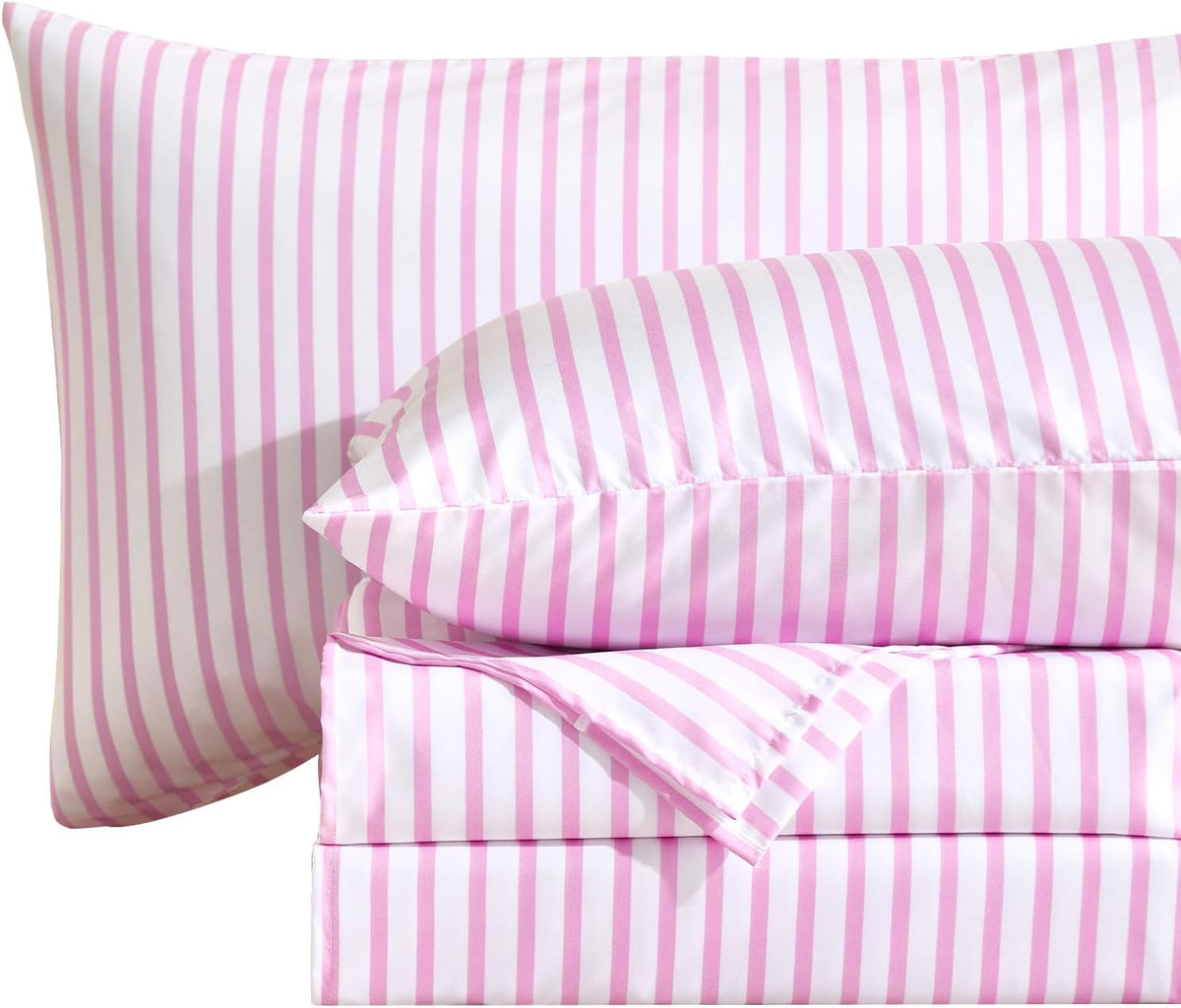 4Pieces Striped Sheets Set, Breathable Queen Sheet Set with 16" Deep Pocket,Modern & Luxury, Brushed Microfiber Bedding Set(Queen, Pink Simple)