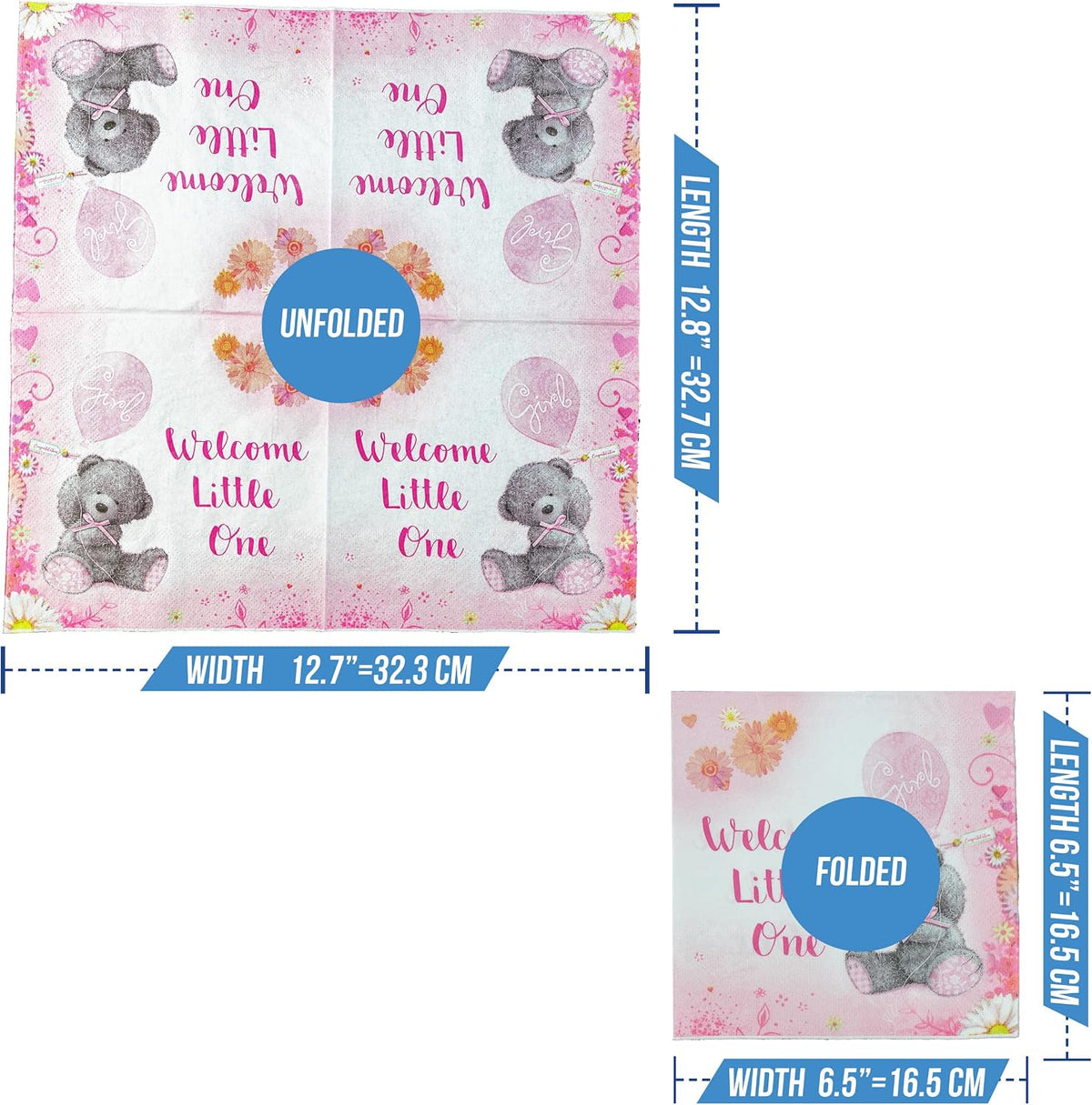 75-Pack Baby Shower Party Napkins Baby Girl Baby Pink Disposable