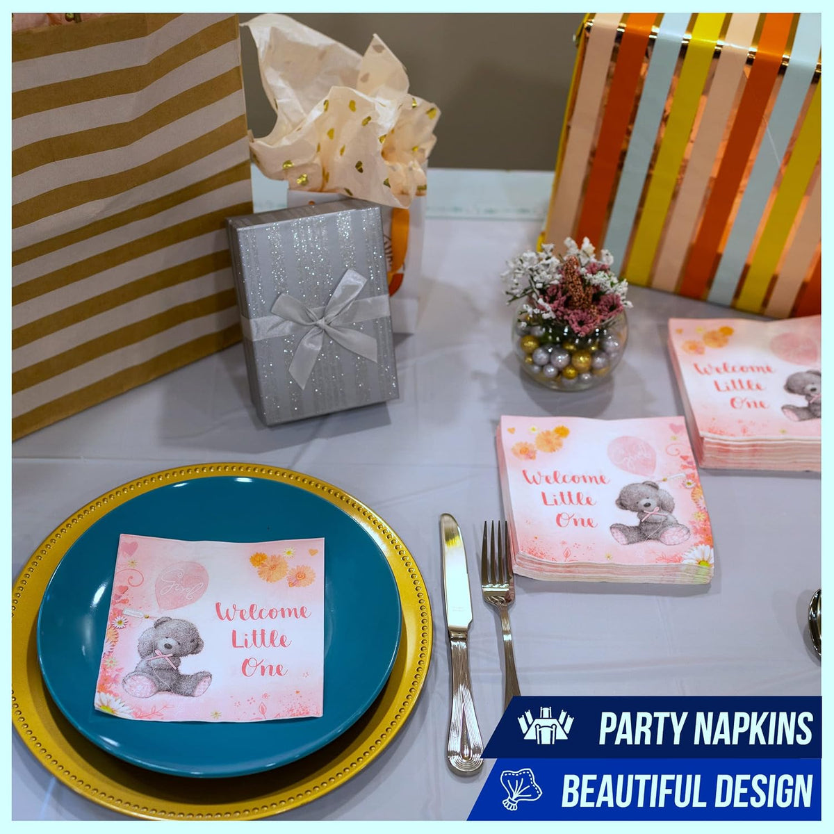 75-Pack Baby Shower Party Napkins Baby Girl Baby Pink Disposable