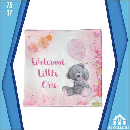 75-Pack Baby Shower Party Napkins Baby Girl Baby Pink Disposable