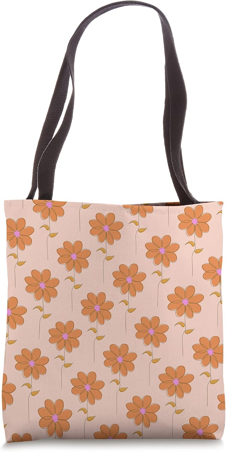 Cute Boho Botanical Flower Pattern Pastel Orange Peach Pink Tote Bag
