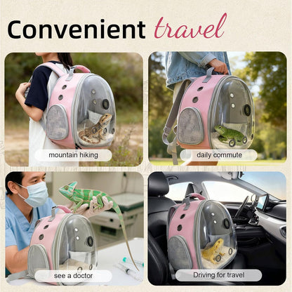 Bearded Dragon Backpack Carrier w/Reptile Thermometer Hygrometer, Clear Bubble Window Astronaut Space Capsule Travel Bag for Leopard Gecko, Ball Python, Lizard, Hermit Crab, Spider, Guinea Pig