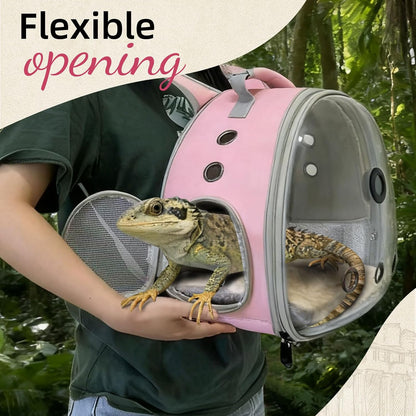 Bearded Dragon Backpack Carrier w/Reptile Thermometer Hygrometer, Clear Bubble Window Astronaut Space Capsule Travel Bag for Leopard Gecko, Ball Python, Lizard, Hermit Crab, Spider, Guinea Pig