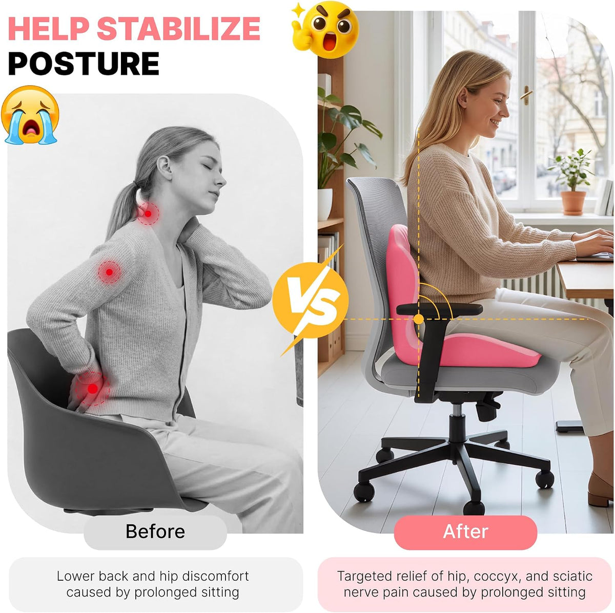 CHANCEE Ergonomic Seat Cushion with L-Shaped Design for Office Chair (Pink)