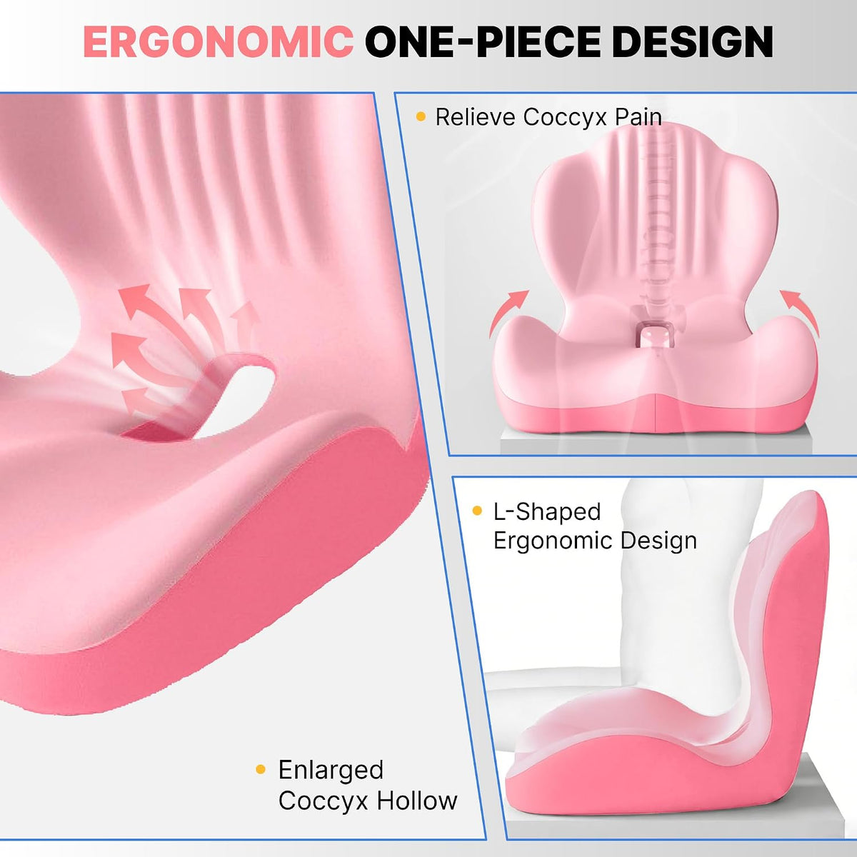 CHANCEE Ergonomic Seat Cushion with L-Shaped Design for Office Chair (Pink)