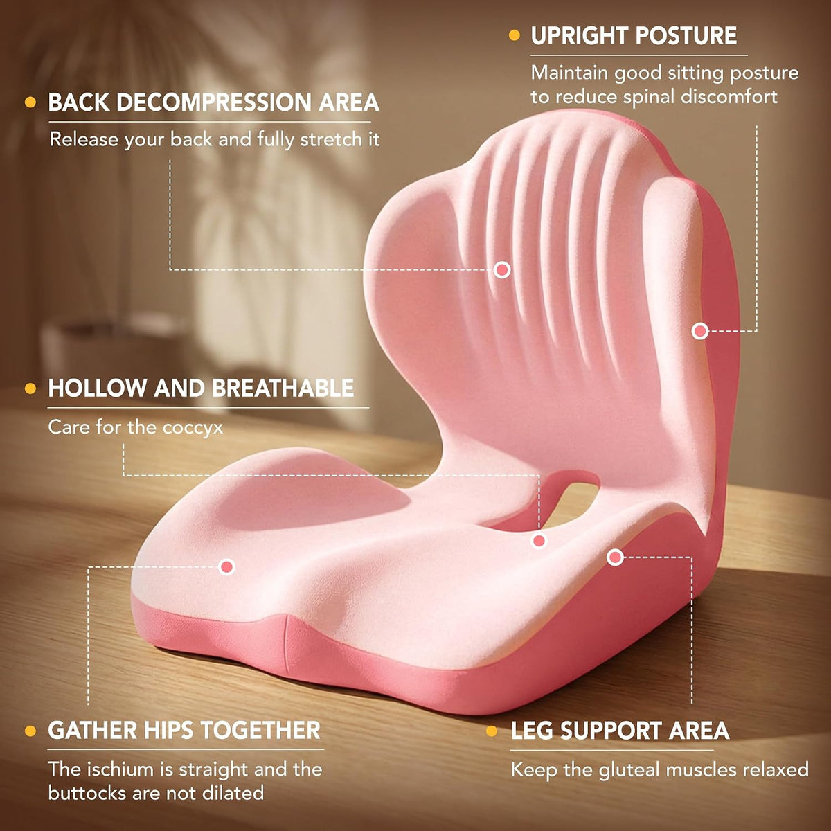CHANCEE Ergonomic Seat Cushion with L-Shaped Design for Office Chair (Pink)