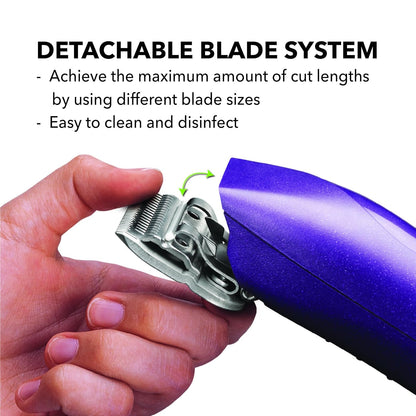 Andis 24820 EasyClip Professional-Animal 7-Piece Detachable Ceramic Blade Clipper Kit, Frustration Free Packaging, Purple