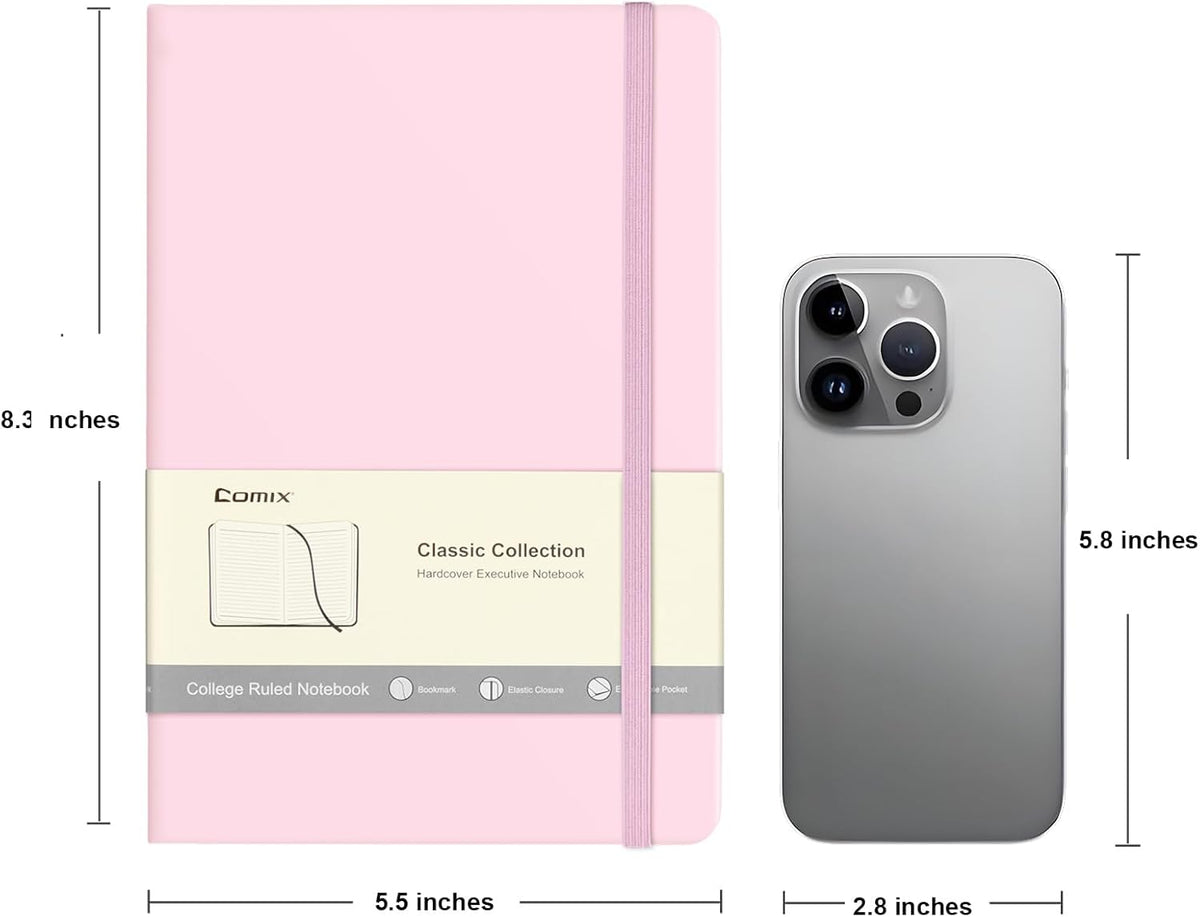 Lined Journal Notebook for Work, 240 Pages, 5.5" x 8.3", Pink