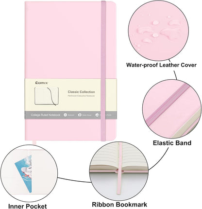 Lined Journal Notebook for Work, 240 Pages, 5.5" x 8.3", Pink