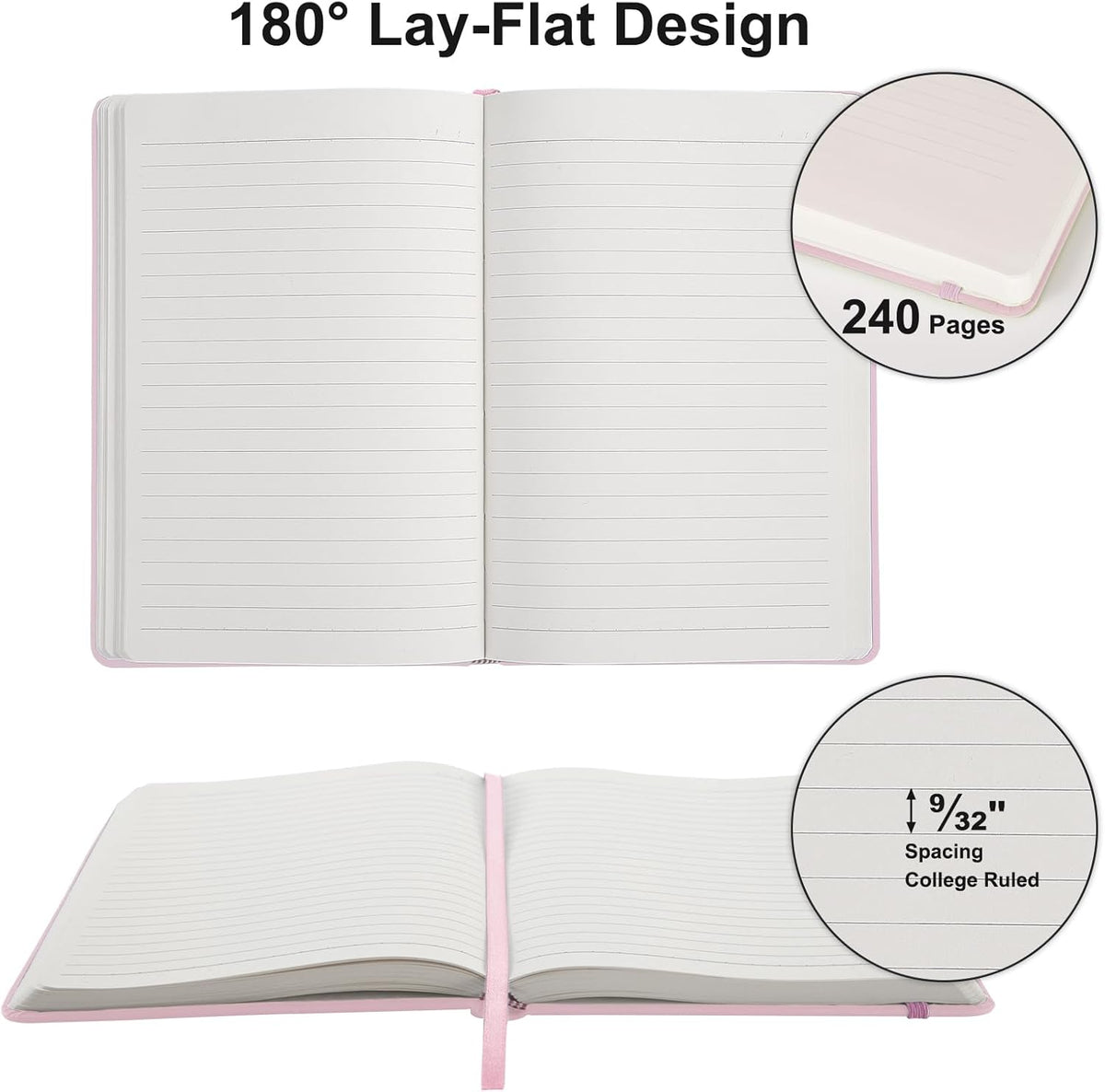 Lined Journal Notebook for Work, 240 Pages, 5.5" x 8.3", Pink