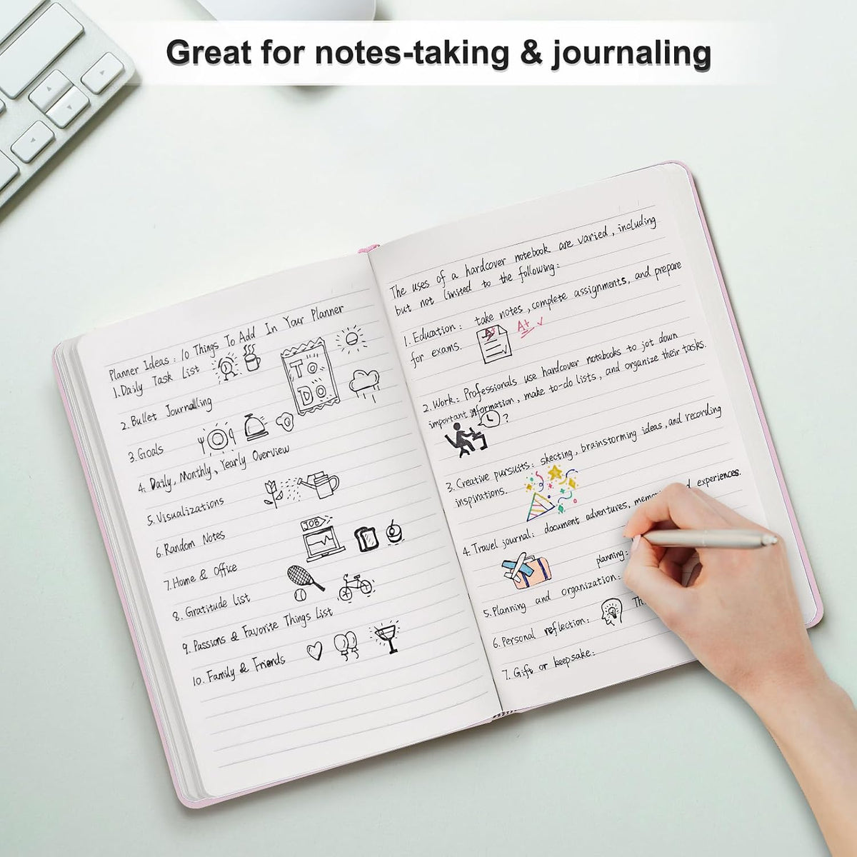 Lined Journal Notebook for Work, 240 Pages, 5.5" x 8.3", Pink
