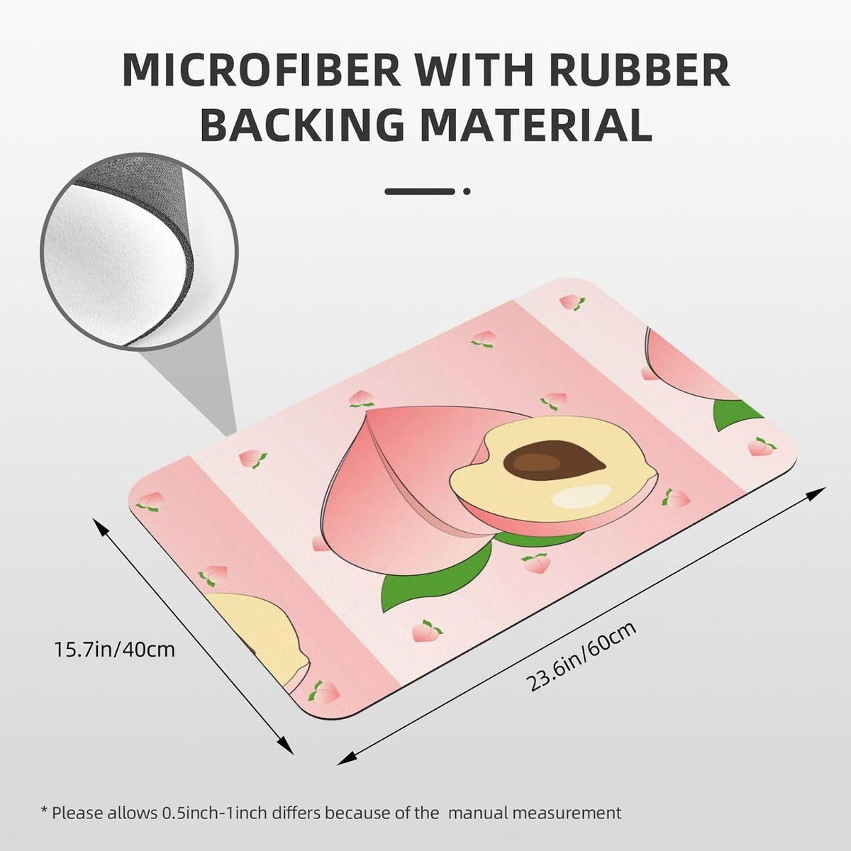 Cartoon Peach Diatomite Bath Mat 15.7x23.6in, FastDry Tech Fabric Nonslip Rubber Backing for Shower