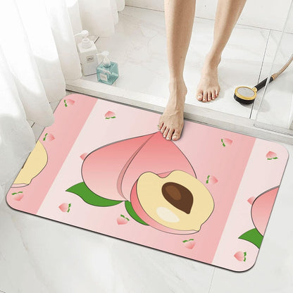 Cartoon Peach Diatomite Bath Mat 15.7x23.6in, FastDry Tech Fabric Nonslip Rubber Backing for Shower