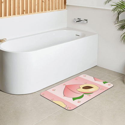 Cartoon Peach Diatomite Bath Mat 15.7x23.6in, FastDry Tech Fabric Nonslip Rubber Backing for Shower