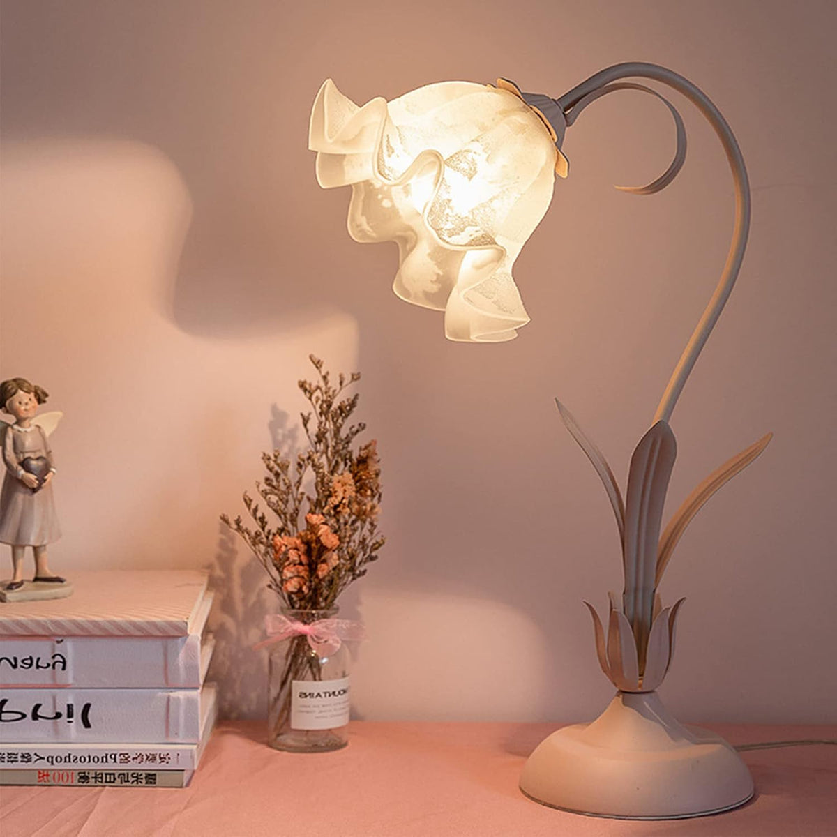Pink Victorian Style Lamp Romantic E27 Elegant LED Desk Lamp Nightstand Light Table Lamp Pink Flower Light Decor European Pastoral Night Stand Lamp