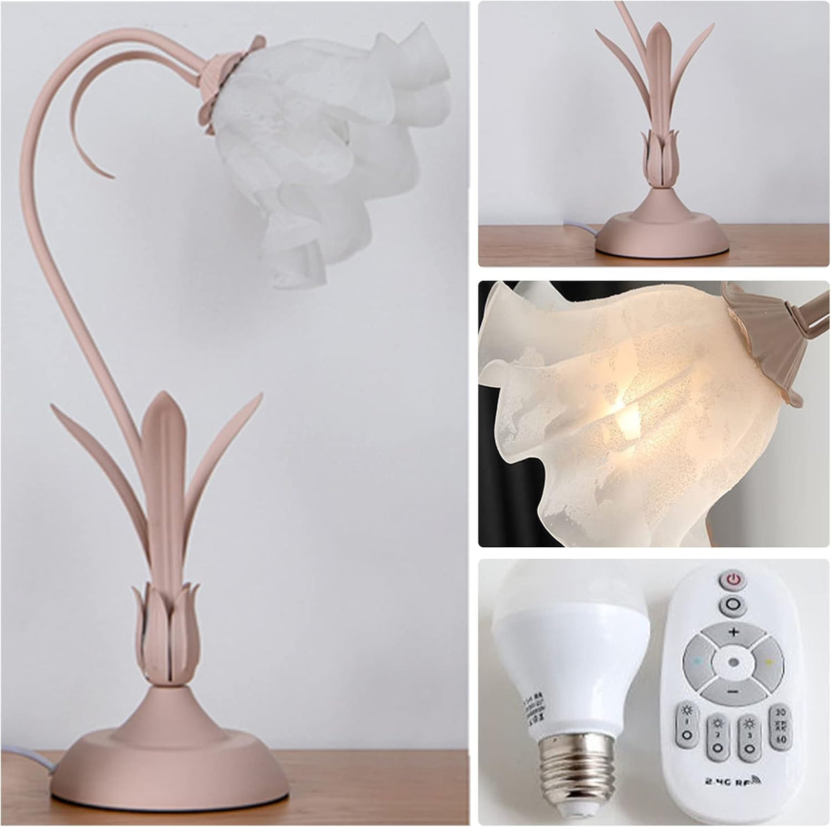 Pink Victorian Style Lamp Romantic E27 Elegant LED Desk Lamp Nightstand Light Table Lamp Pink Flower Light Decor European Pastoral Night Stand Lamp