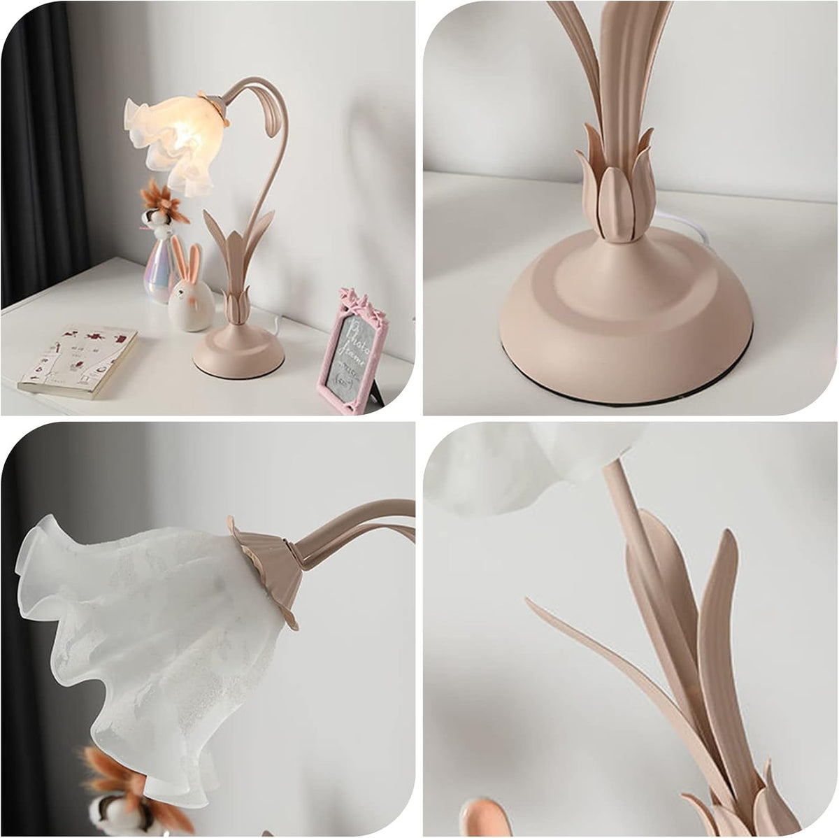 Pink Victorian Style Lamp Romantic E27 Elegant LED Desk Lamp Nightstand Light Table Lamp Pink Flower Light Decor European Pastoral Night Stand Lamp