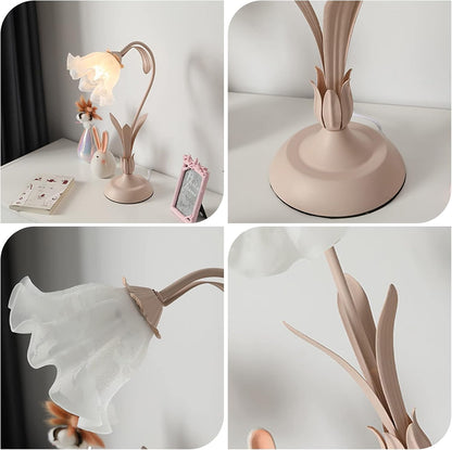 Pink Victorian Style Lamp Romantic E27 Elegant LED Desk Lamp Nightstand Light Table Lamp Pink Flower Light Decor European Pastoral Night Stand Lamp