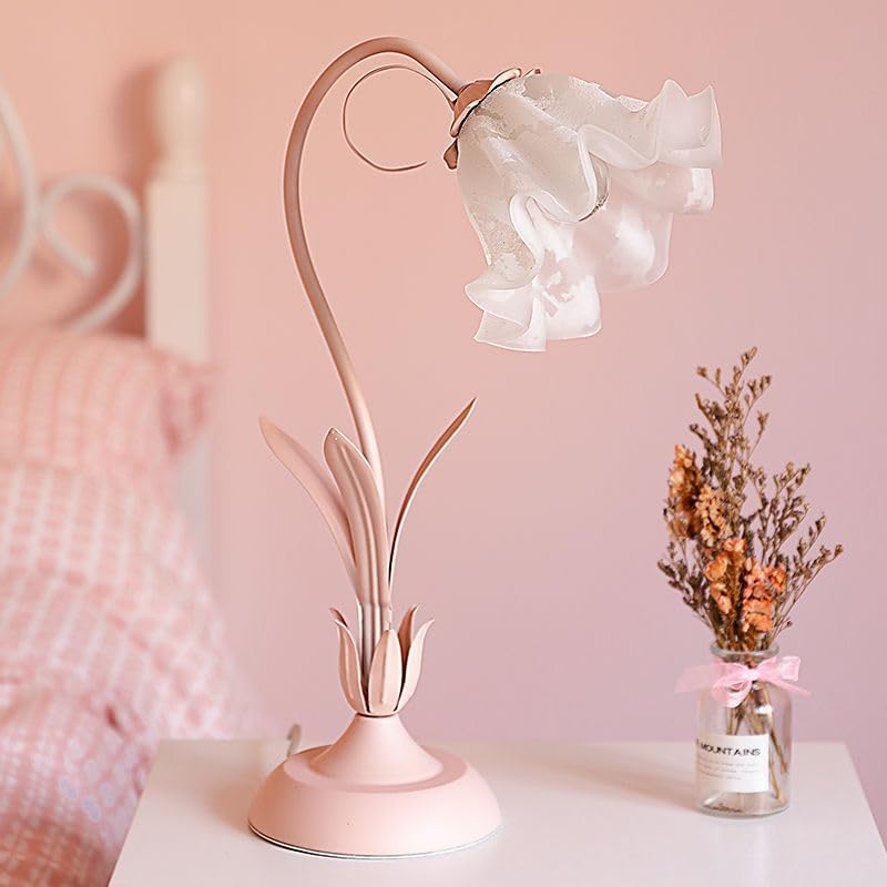 Pink Victorian Style Lamp Romantic E27 Elegant LED Desk Lamp Nightstand Light Table Lamp Pink Flower Light Decor European Pastoral Night Stand Lamp