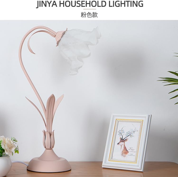 Pink Victorian Style Lamp Romantic E27 Elegant LED Desk Lamp Nightstand Light Table Lamp Pink Flower Light Decor European Pastoral Night Stand Lamp