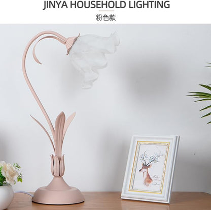 Pink Victorian Style Lamp Romantic E27 Elegant LED Desk Lamp Nightstand Light Table Lamp Pink Flower Light Decor European Pastoral Night Stand Lamp