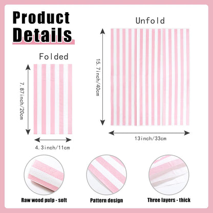 100 Pcs Light Pink Striped Dinner Napkins 3-Ply Pink and White Striped Paper Napkins Disposable Guest Hand Towels for Bathroom Wedding Baby Shower Guest Bathroom Napkins