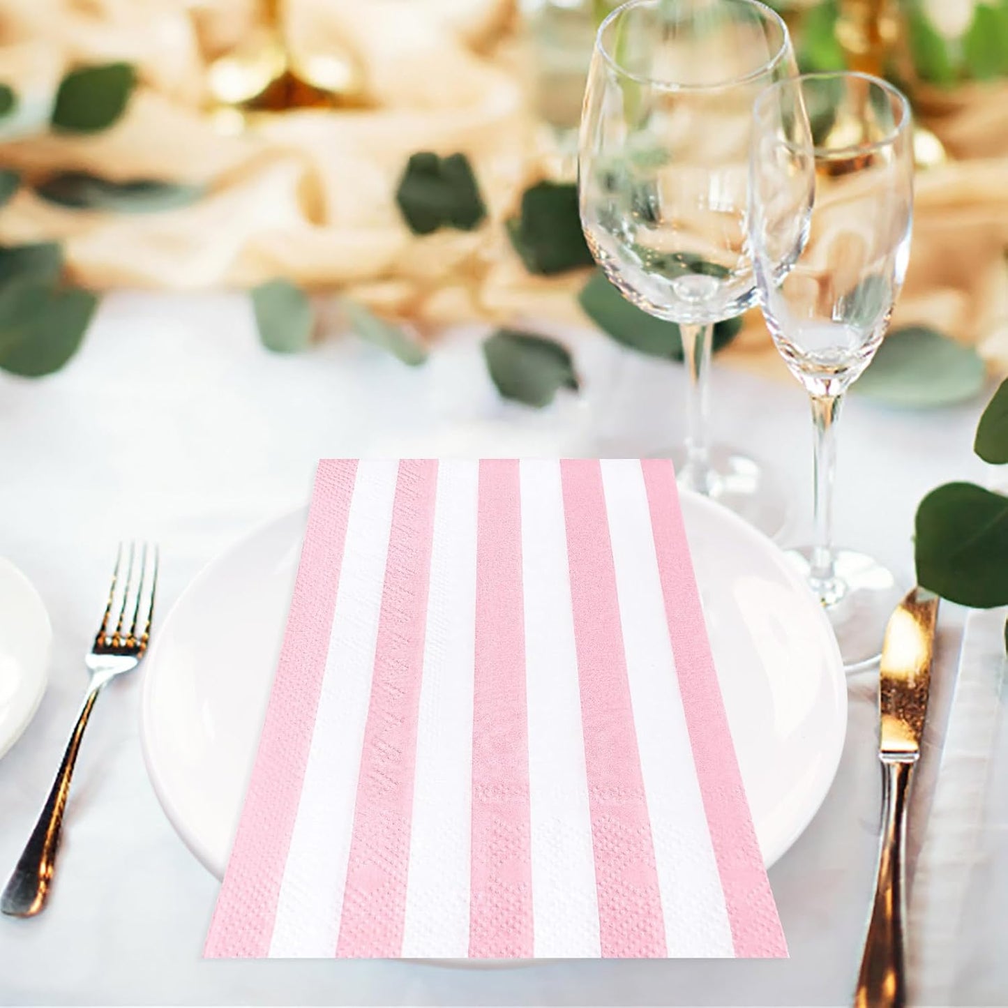 100 Pcs Light Pink Striped Dinner Napkins 3-Ply Pink and White Striped Paper Napkins Disposable Guest Hand Towels for Bathroom Wedding Baby Shower Guest Bathroom Napkins