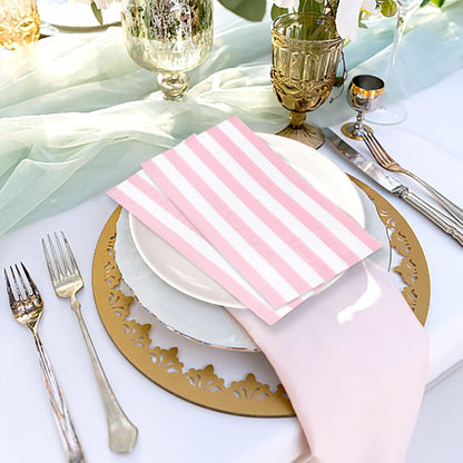 100 Pcs Light Pink Striped Dinner Napkins 3-Ply Pink and White Striped Paper Napkins Disposable Guest Hand Towels for Bathroom Wedding Baby Shower Guest Bathroom Napkins