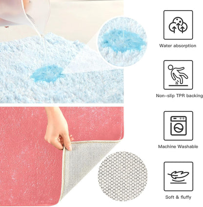 Plain Pink Solid Color Bathroom Rugs, Non Slip Dry Quickly Bath Mat, Absorbent Soft Bath Rugs for Bathroom, Toilet and Shower Floor