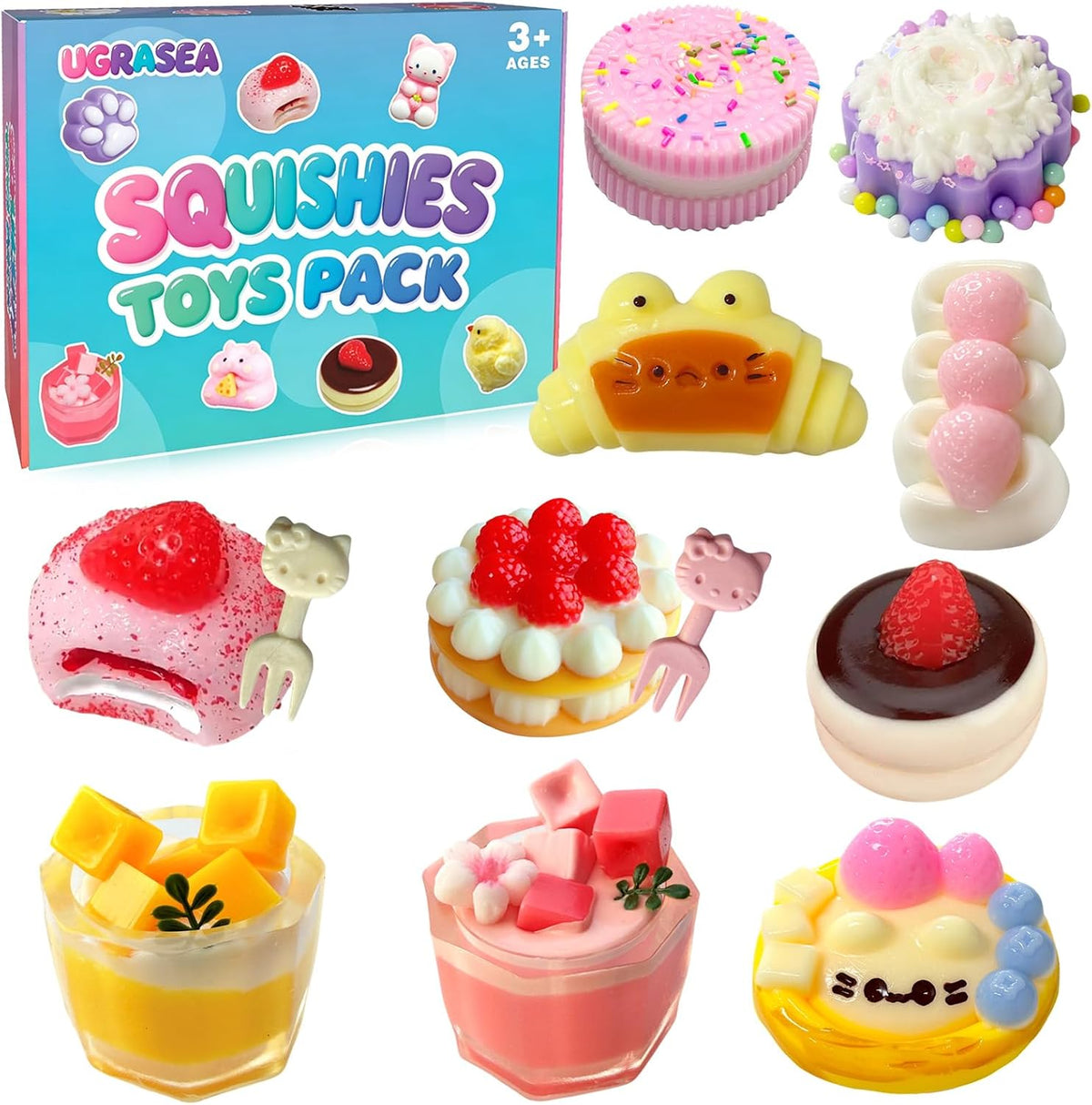Taba Squishy 10Pack, Ultra-Realistic Dessert Cookies & Cake Squeeze Toys FuFu Sticky squishies Food Texture Stress Relief Sensory Gift for Kids, Teens Party Favors, Birthday Gift,Graduation Gifts