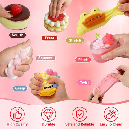 Taba Squishy 10Pack, Ultra-Realistic Dessert Cookies & Cake Squeeze Toys FuFu Sticky squishies Food Texture Stress Relief Sensory Gift for Kids, Teens Party Favors, Birthday Gift,Graduation Gifts