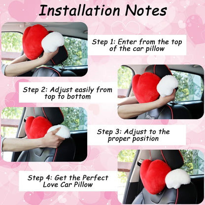 2 Pack Heart Shaped Cute Car Headrest Pillow with Angel Wings - Comfortable Soft Head Rest Cushion Kawaii Car Accessories Neck Pillow for Driving Travelling Office Home Decor - Pink Love Heart