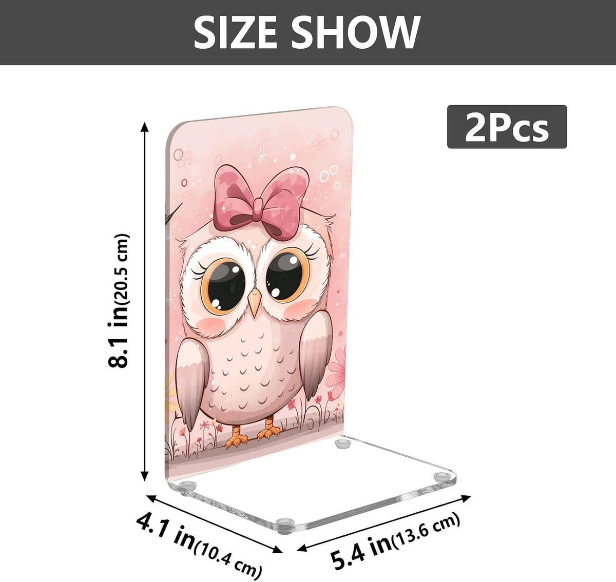 Acrylic Bookends Cute Owls Light Pink Book Ends for Shelves 2 Pcs Decorative Book Stopper Non Skid