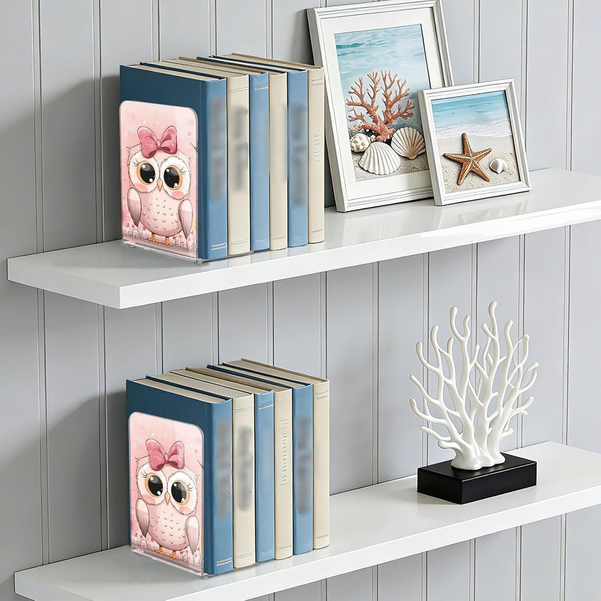 Acrylic Bookends Cute Owls Light Pink Book Ends for Shelves 2 Pcs Decorative Book Stopper Non Skid