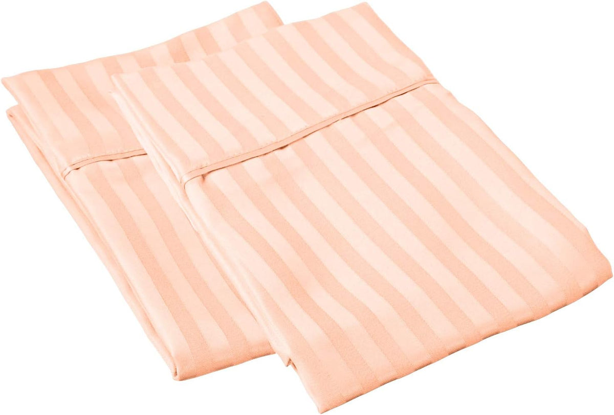 Egyptian Cotton 2-Piece Pillow Case Set Queen Size 20x30 Envelope Closure - Stripe, Peach