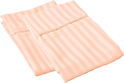 Egyptian Cotton 2-Piece Pillow Case Set Queen Size 20x30 Envelope Closure - Stripe, Peach