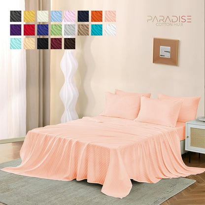 Egyptian Cotton 2-Piece Pillow Case Set Queen Size 20x30 Envelope Closure - Stripe, Peach