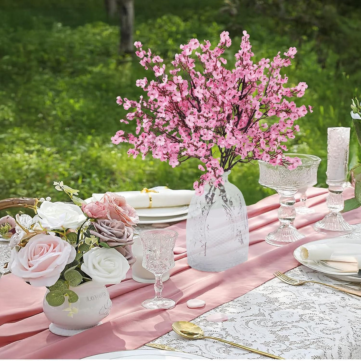 6Pcs Pink Babys Breath Artificial Flowers Real Touch Pink Fake Flowers