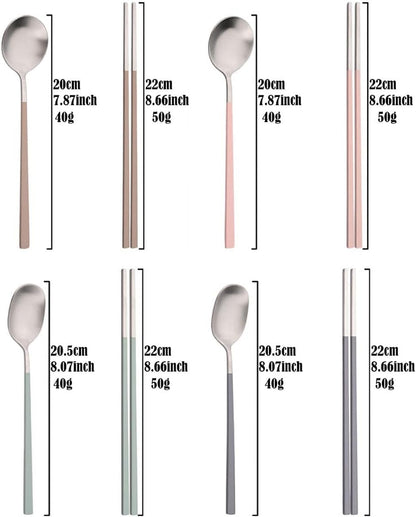 Pink Stainless Steel Korean-style Spoon and Chopsticks Set Service for 3. 6-Piece Reusable Stainless Steel Spoon Chopsticks Set for Home Hotel
